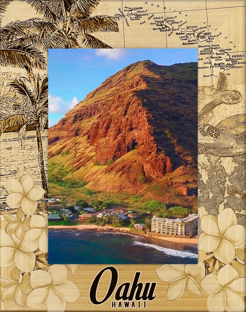 Oahu Hawaii Laser Engraved Wood Picture Frame Portrait (4 x 6)