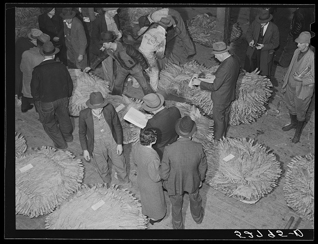 Photo:Mebane North Carolina 1939 Tobacco Auction Warehouse Farmers Bookmen
