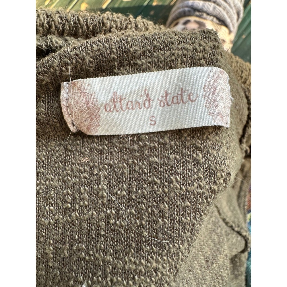 Altard State Olive Aztec Print Zip Up Hoodie Cardigan Women S Ruffle Hem
