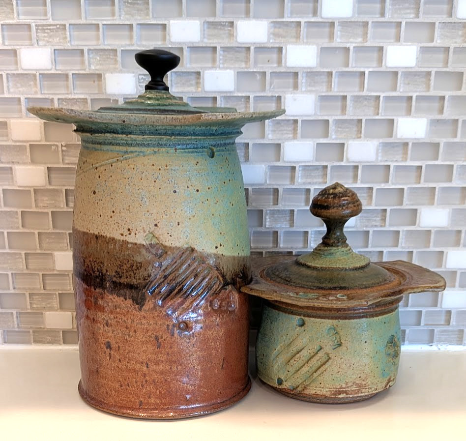Pair of Handmade Studio Pottery Matte-Glazed Nesting Canisters ~ Signed JORDAN