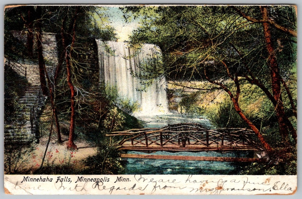 Antique Postcard Minnehaha Falls Bridge Minneapolis, MN 1900s
