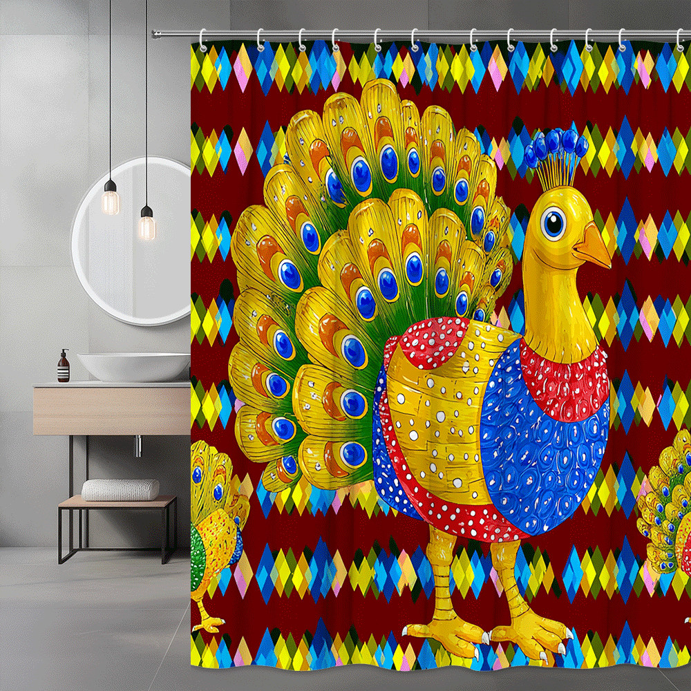 Peacock Graphic Shower Curtain Colorful Bird Print