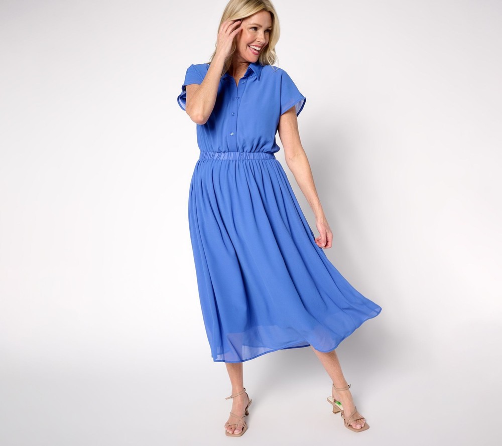 Fashion Women's Petite Dress PM Jersey with Chiffon Overlay Blue A682929