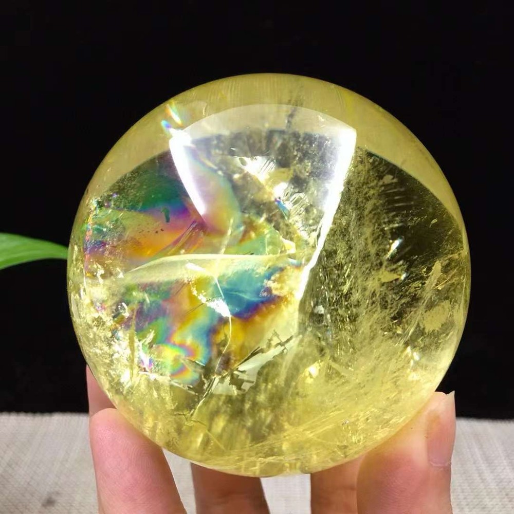 80mm Rainbow Citrine Quartz Sphere Crystal Ball with Stand for Reiki Healing