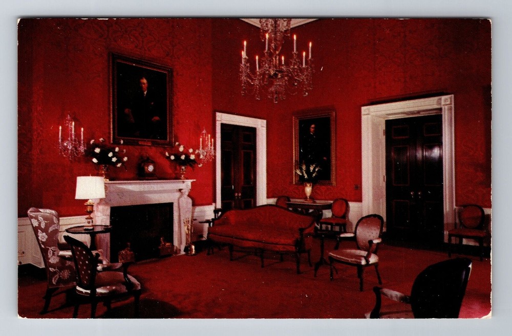 Washington DC-The White House, Red Room, Antique, Vintage Souvenir Postcard