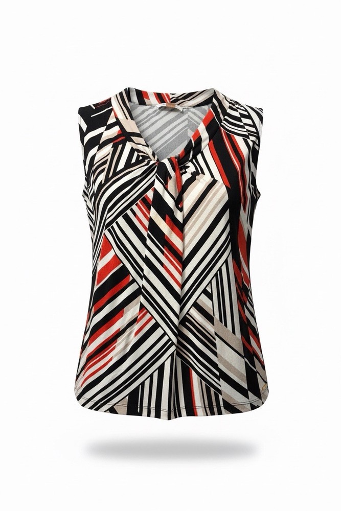 Calvin Klein Geometric Sleeveless V-Neck Blouse Pullover Black White Red Beige