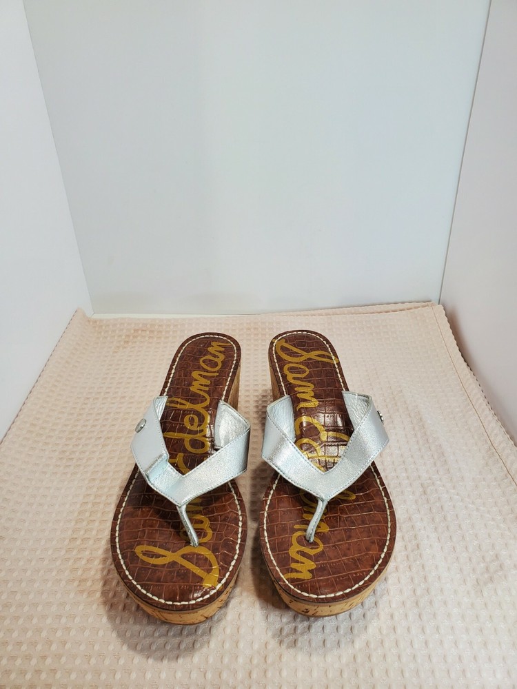 Sam Edelman Women's Size Silver Cork Romy Slip On Cute Wedge Sandals Heels 9.5
