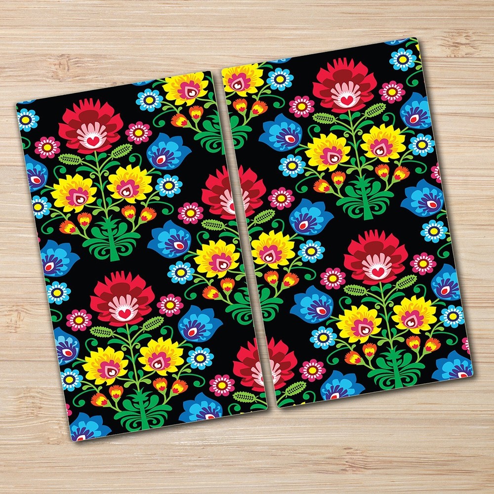 Glass Chopping Board Polish folk Colourful blue and yellow photo 2x30x52