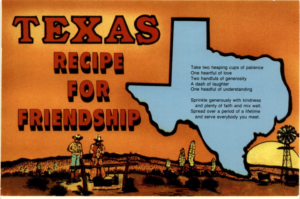 TEXAS, RECIPE, FRIENDSHIP, Amarillo, Baxter Lane Co. Postcard