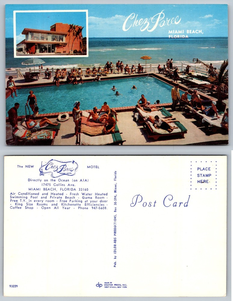 Chez Paree Motel Pool Miami Beach Florida Postcard