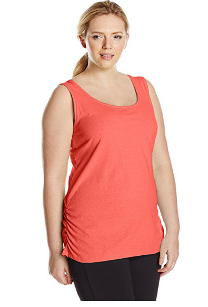 NEW Just My Size 1X Shirred Cotton Blend Tank Top  Neon Fire Heather
