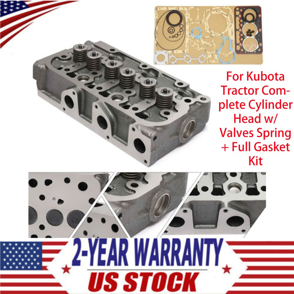 Kubota Tractor Complete Cylinder Head with Valves Springs and Full Gasket Kit