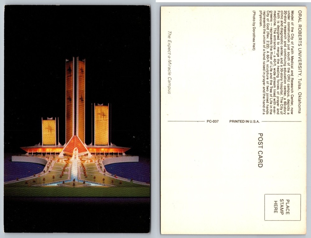 Oral Roberts University City of Faith Tulsa OK Postcard c.1970s Dorothea Helt