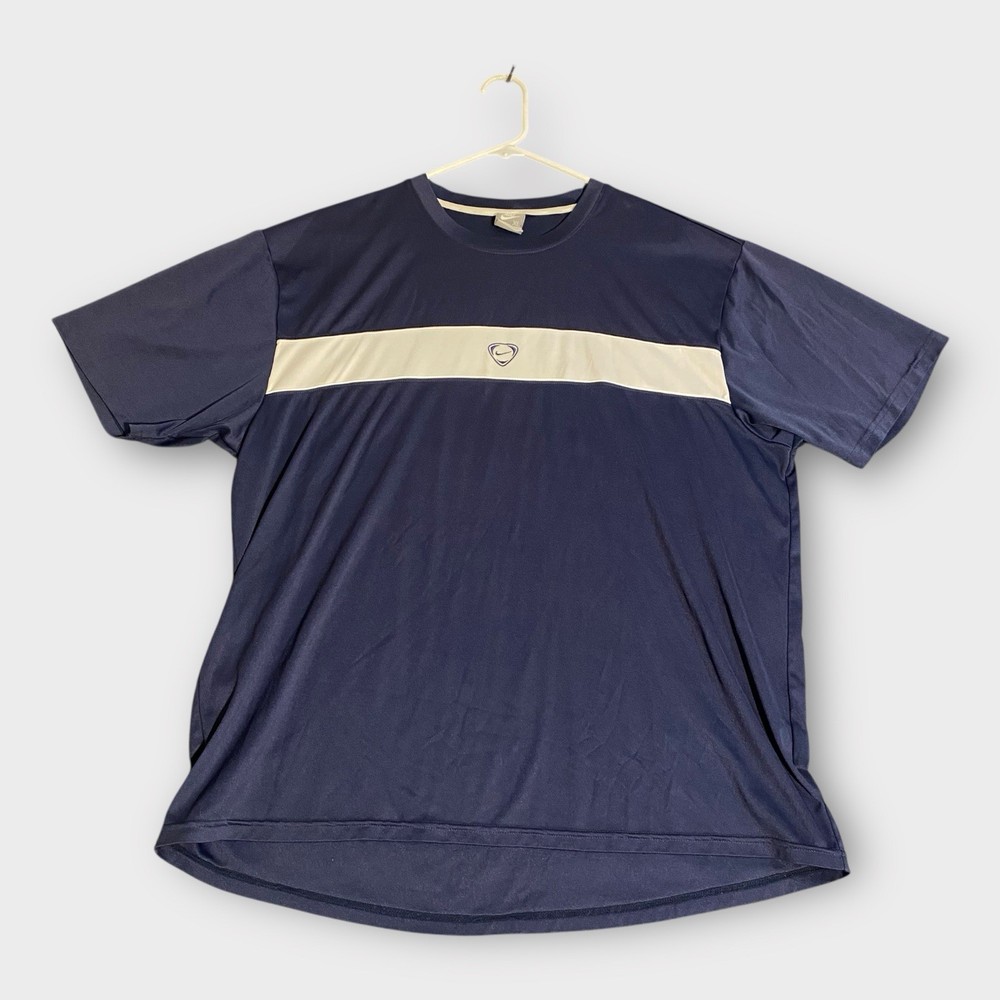 Vintage Nike Soccer T-Shirt Men’s XL Blue Center Swoosh Check Logo Y2K 2000s