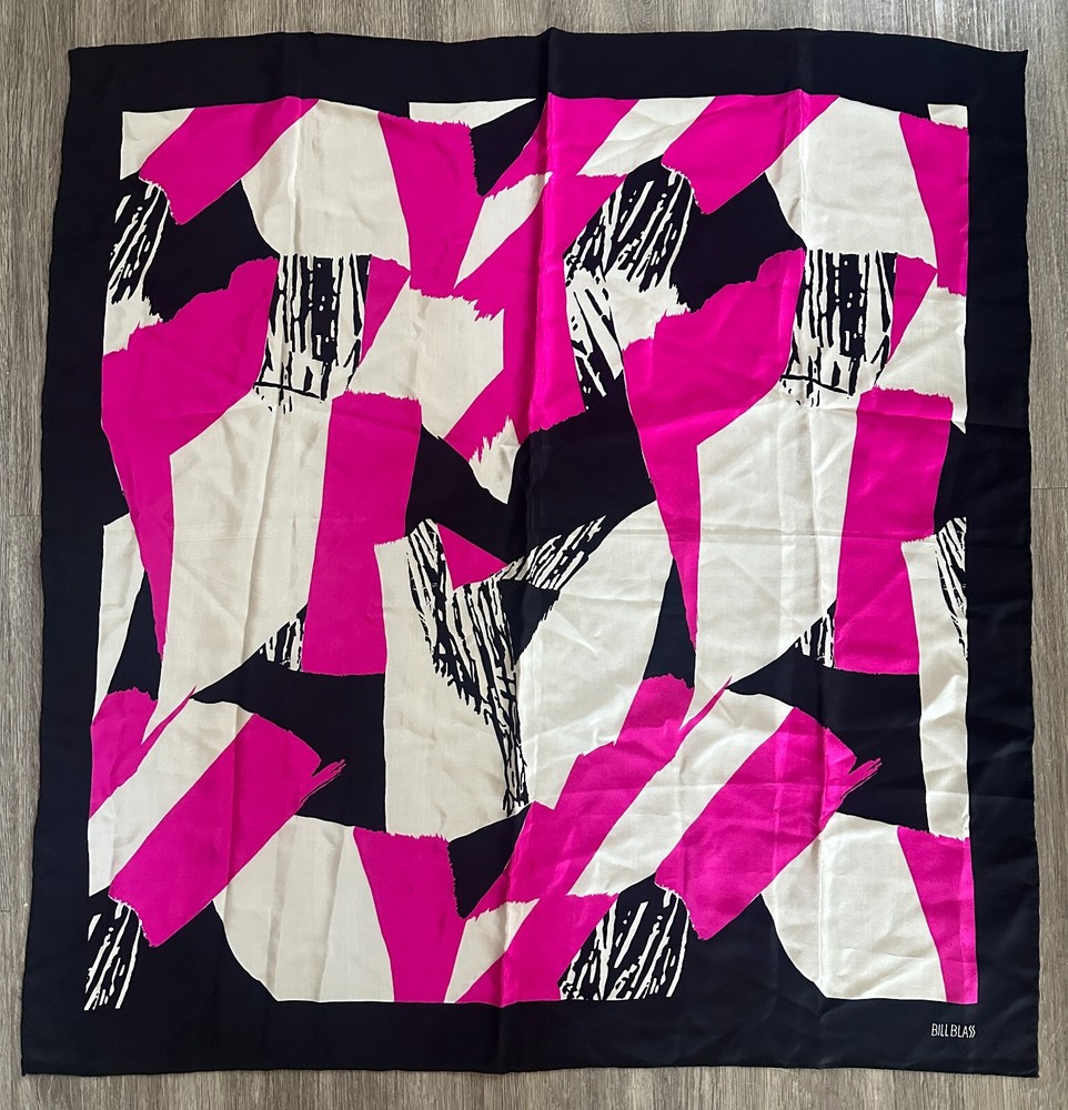 Vintage Bill Blass Silk Scarf Graphic Mid Century Abstract Print Pink Square-image