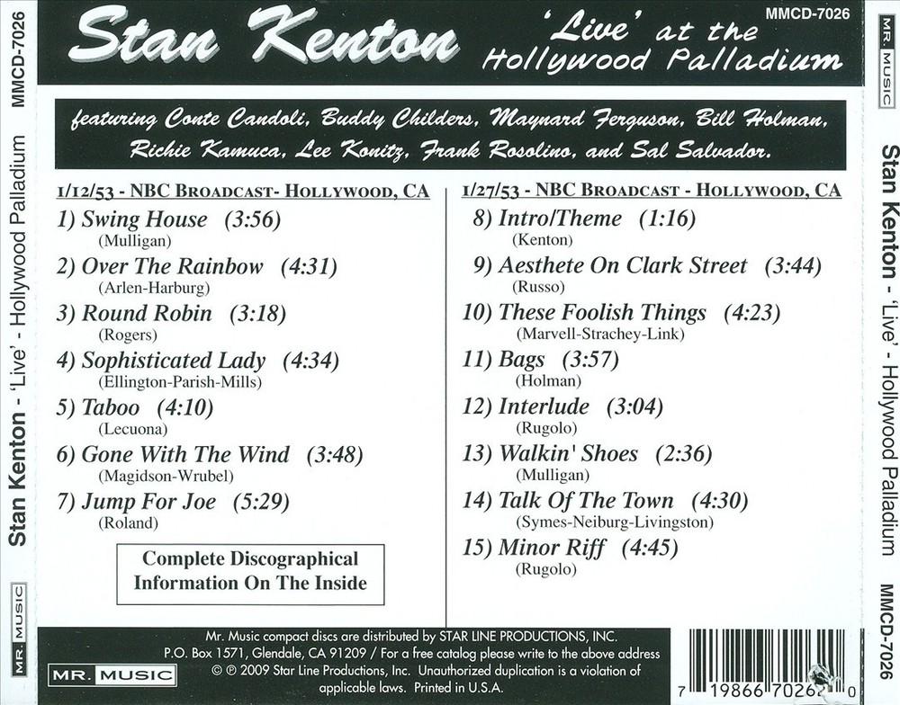 Stan Kenton Live At The Hollywood Palladium New Cd