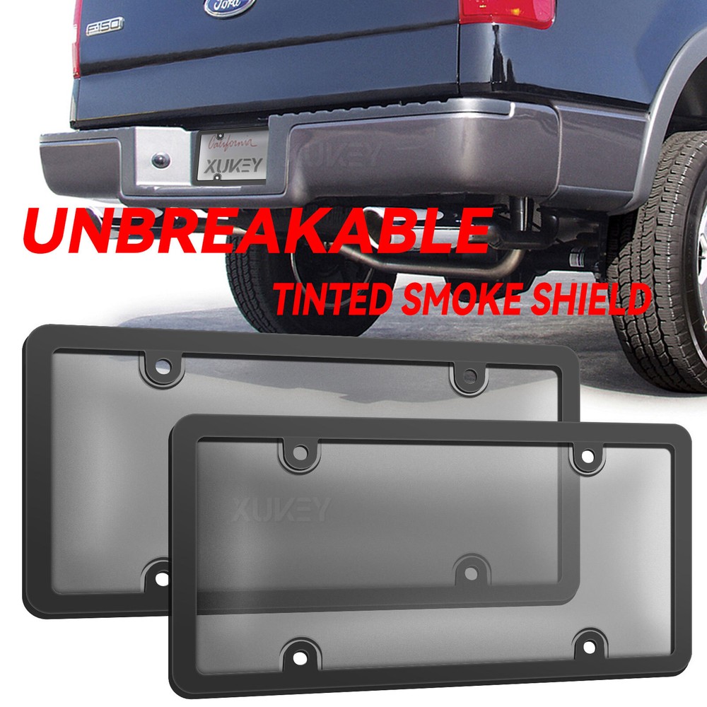 2x Unbreakable Clear License Plate Tag Shield Covers and Frame Auto + 8 Caps