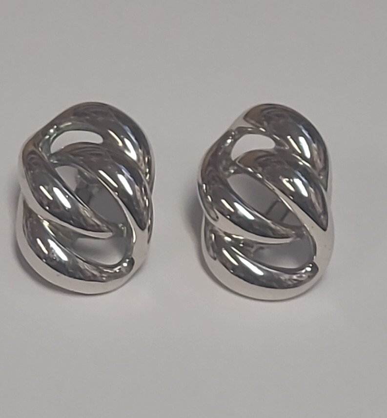napier vintage screwback clip earrings Silvertone Signed Swirls