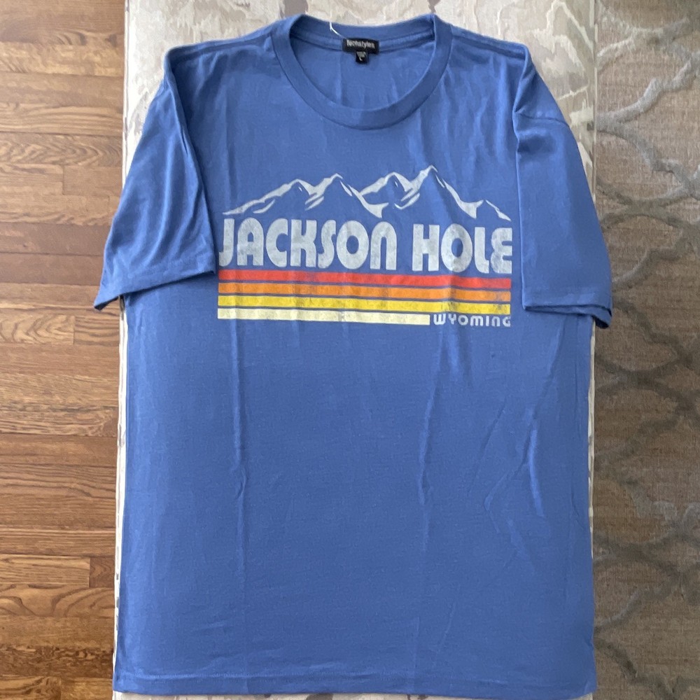 Techstyles Men's L Blue Graphic Print Crew Neck Short Sleeve Jackson Hole Tee
