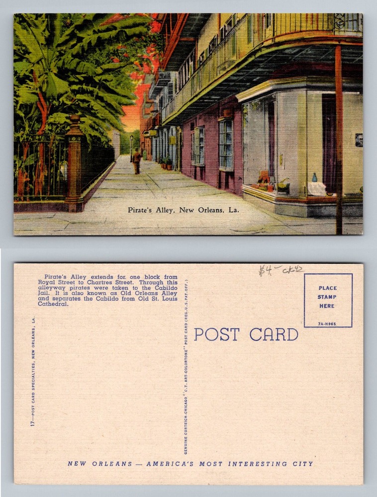 New Orleans, LA-Louisiana, Pirates Alley Royal & Charles Street Vintage Postcard