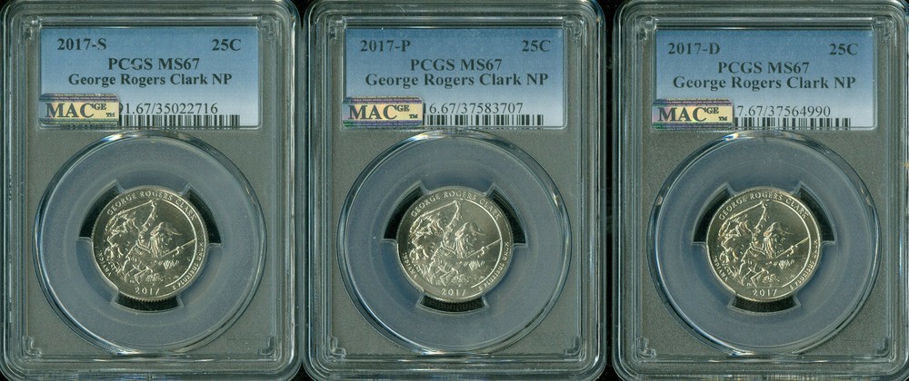 2017 PDS GEORGE ROGERS QUARTER PCGS MS67 PQ 3 COIN SET MAC SPOTLESS *