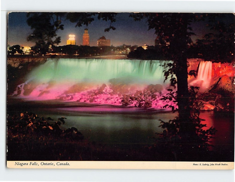 Postcard Illuminated American Falls Niagara Falls NY USA