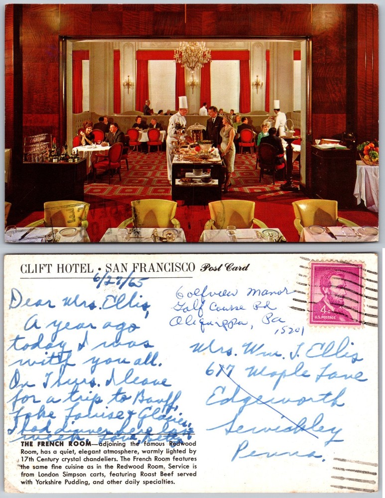Clift Hotel French Room San Francisco Postcard