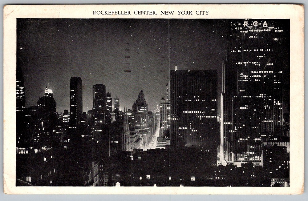 Vtg Postcard Rockefeller Center Night View New York, NY 1940s