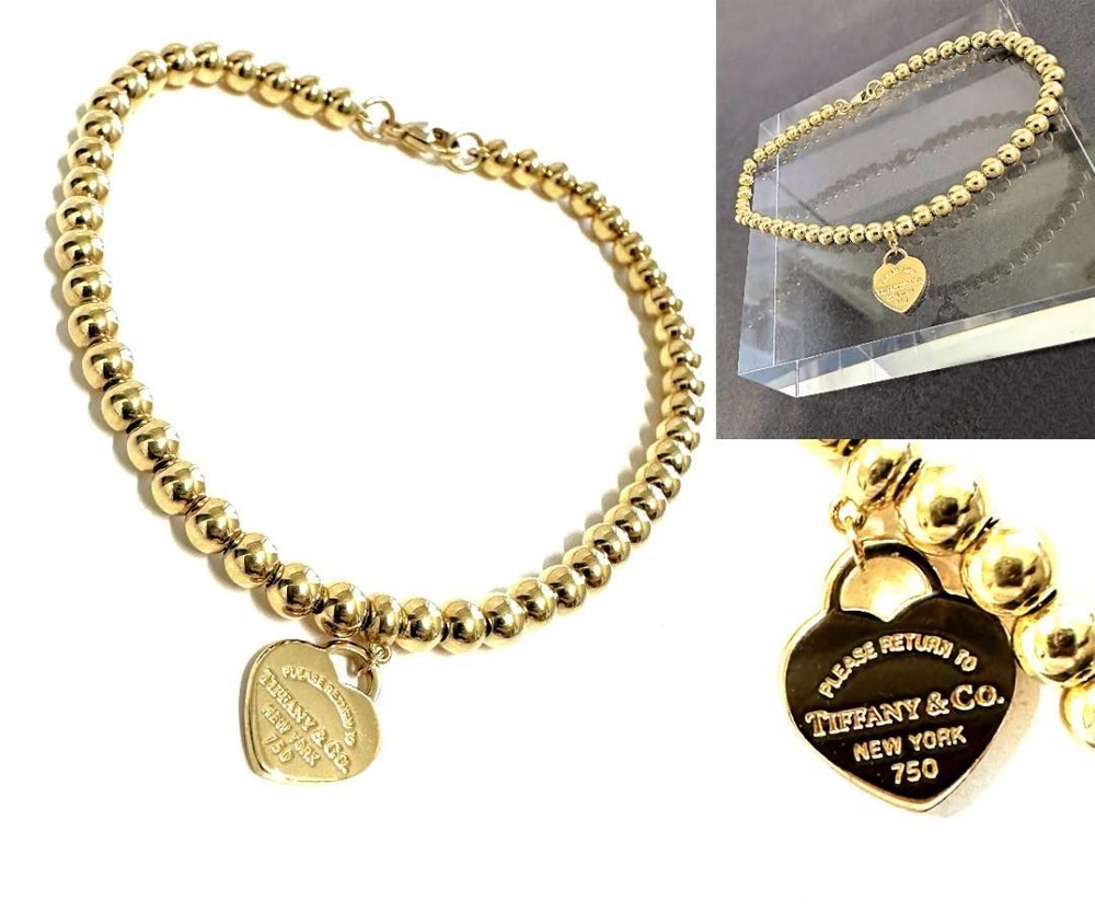 Tiffany K18 Heart Tag Bead Bracelet 2025 New Gold Jewelry