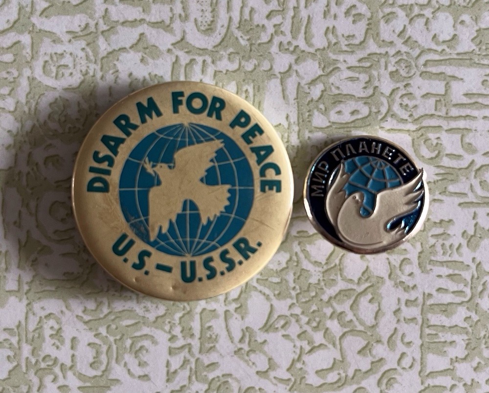 Vintage Disarm For Peace US - USSR Dove Anti War  1.5” Button Pinback Pin Set