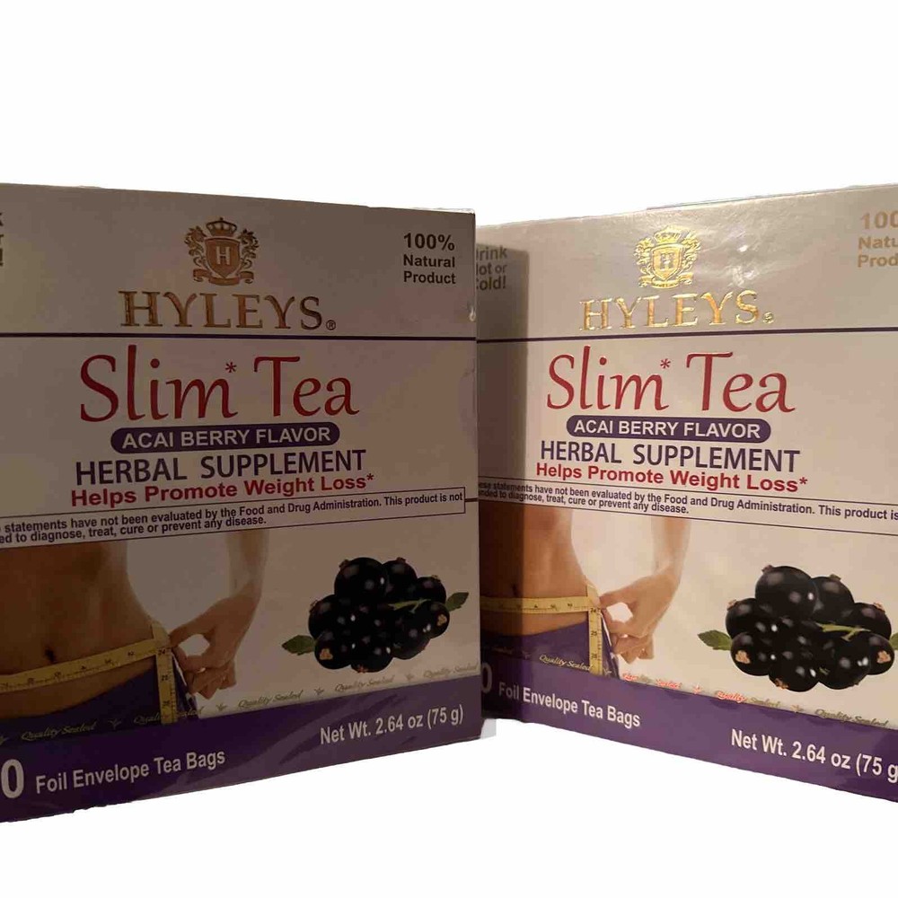 HYLEYS 💜 SLIM TEA 💜 HERBAL SUPPLEMENT ACAI BERRY FLAVOR 2 BOXES = 100 Tea Bags-image