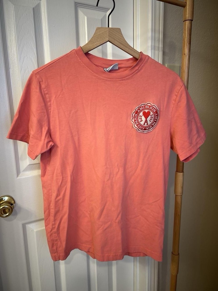 AMI Paris Heart Logo Coral T-Shirt Size M | Alexandre Mattiussi Cotton Tee