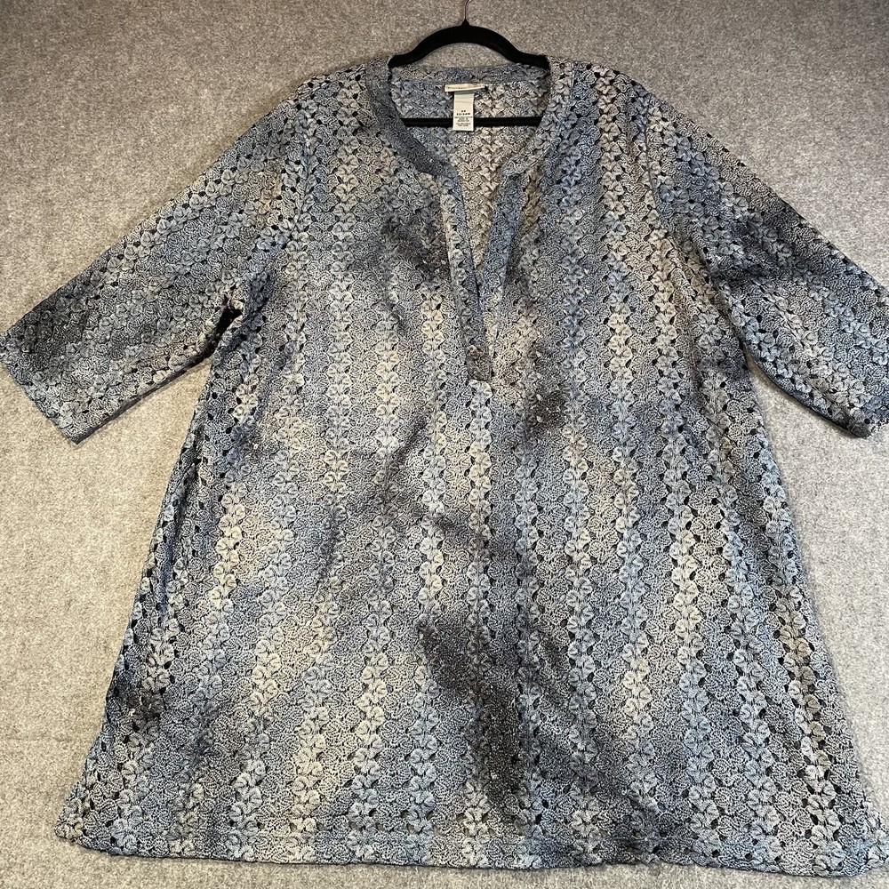 Catherine’s Lace Cover Up Dress Women’s Size 2X 22/24W Shades Of Blue Side Slits
