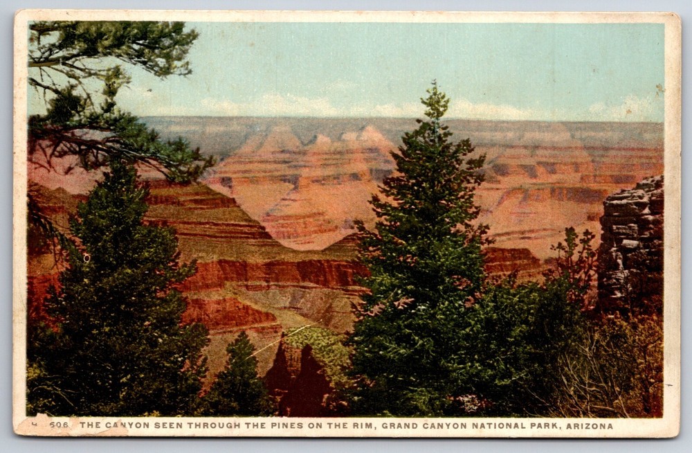 Detroit Pub~Arizona~Grand Canyon Natl Park Seen Thru Pines On Rim~Vintage PC