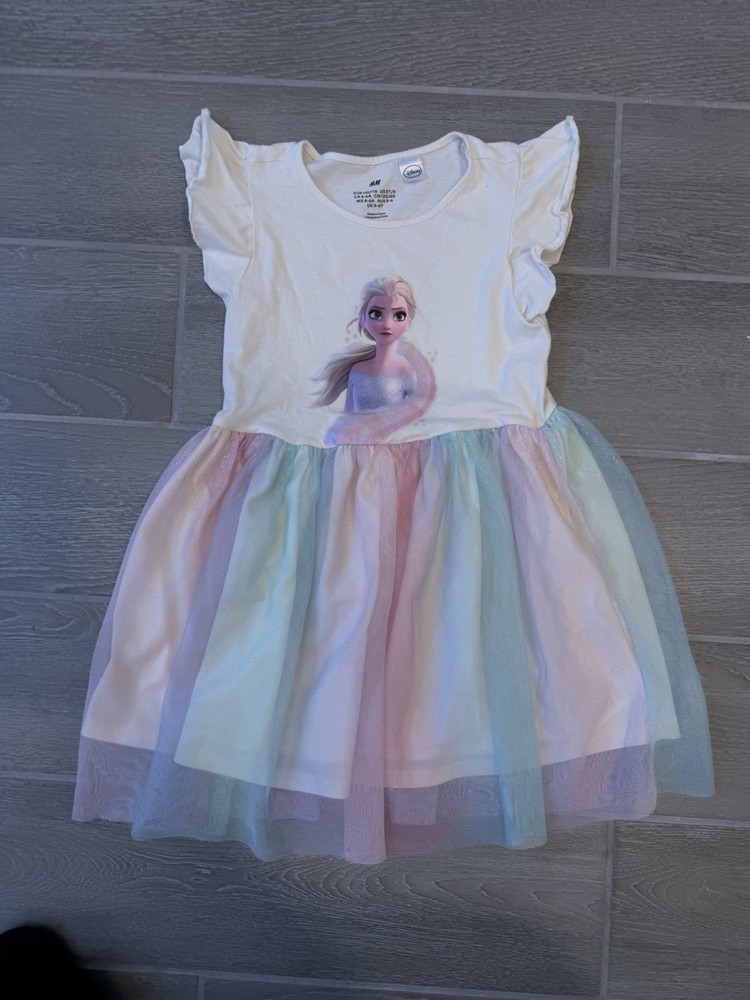 H&M Disney Frozen Elsa Graphic Print Colorful Tulle Skirt Dress Girls Size 5T/6
