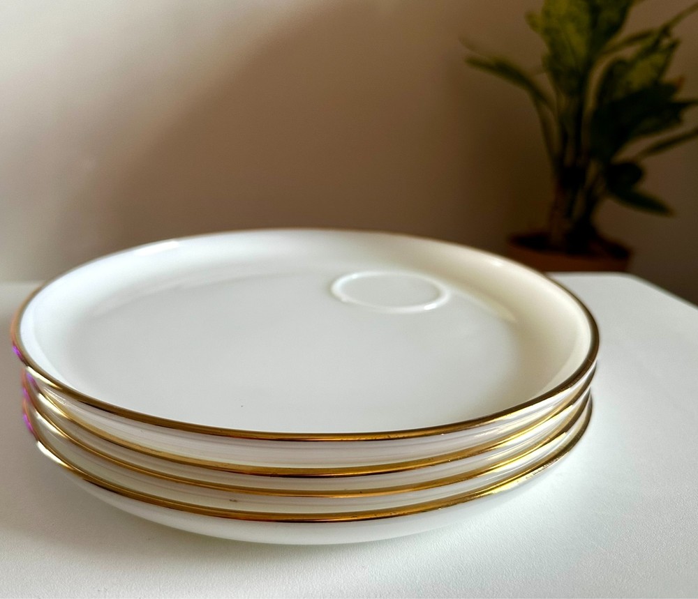 Vintage Fire King Milk Glass Gold Rimmed Luncheon Plates set of 4