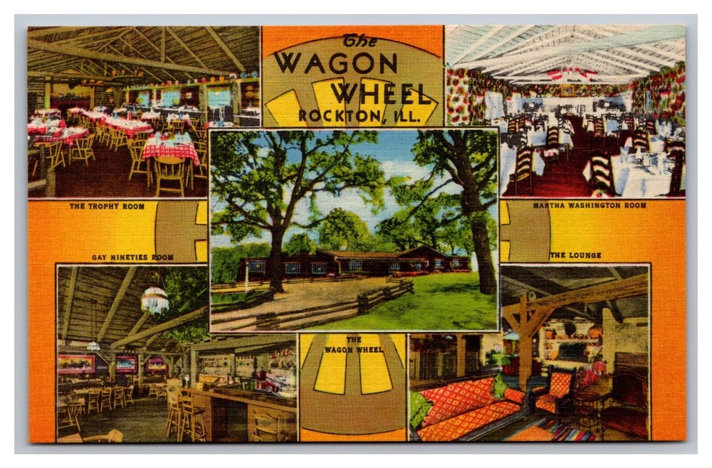 Rockton Illinois The Wagon Wheel Restaurant Multi View Unposted Linen Postcard