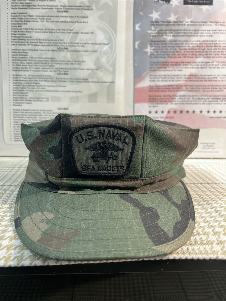 *us. NAVAL SEA CADETS* Green Camouflage Camo Working Utility Navy Cap Hat 7 1/2