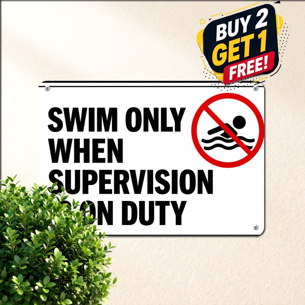 Bold Black Typography Pool Safety Warning Sign Outdoor Swimmer Metal Tin Plaque