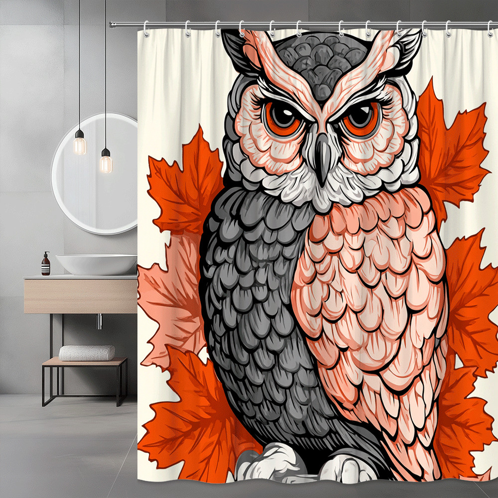 Owl and Autumn Leaves Shower Curtain Graphic Print