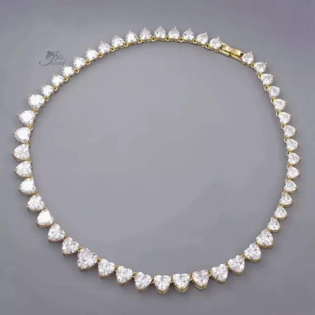 20Ct Heart-Cut Diamond Tennis Choker Necklace in Yellow Gold Plated 16 Inch