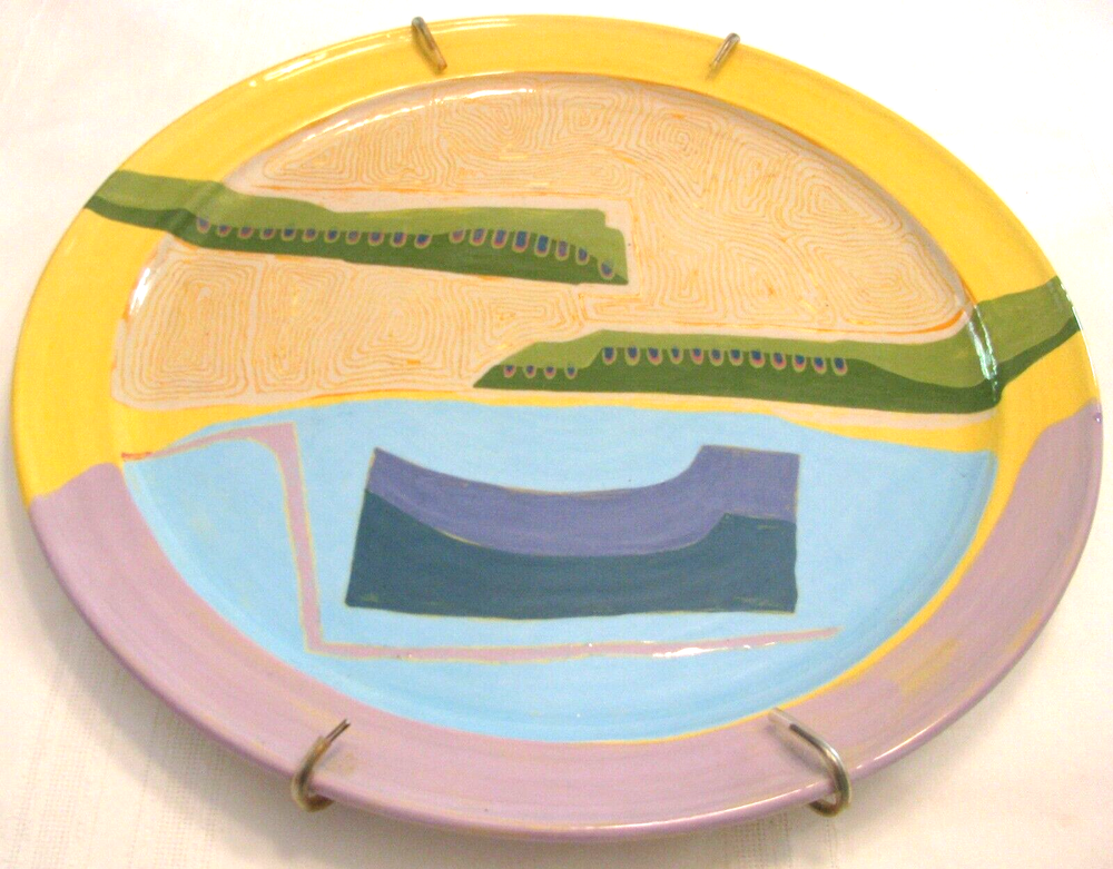 Hand Painted Ceramic Wall Art Plate with wire hanger, Abstract, Lucas 1988, 17