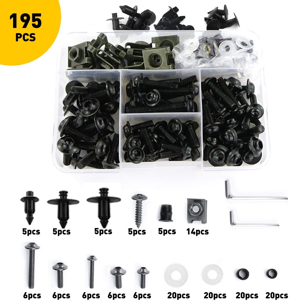 Kawasaki Motorcycle Black Fairing Fender Bolt Kit - Complete Body Screw Set