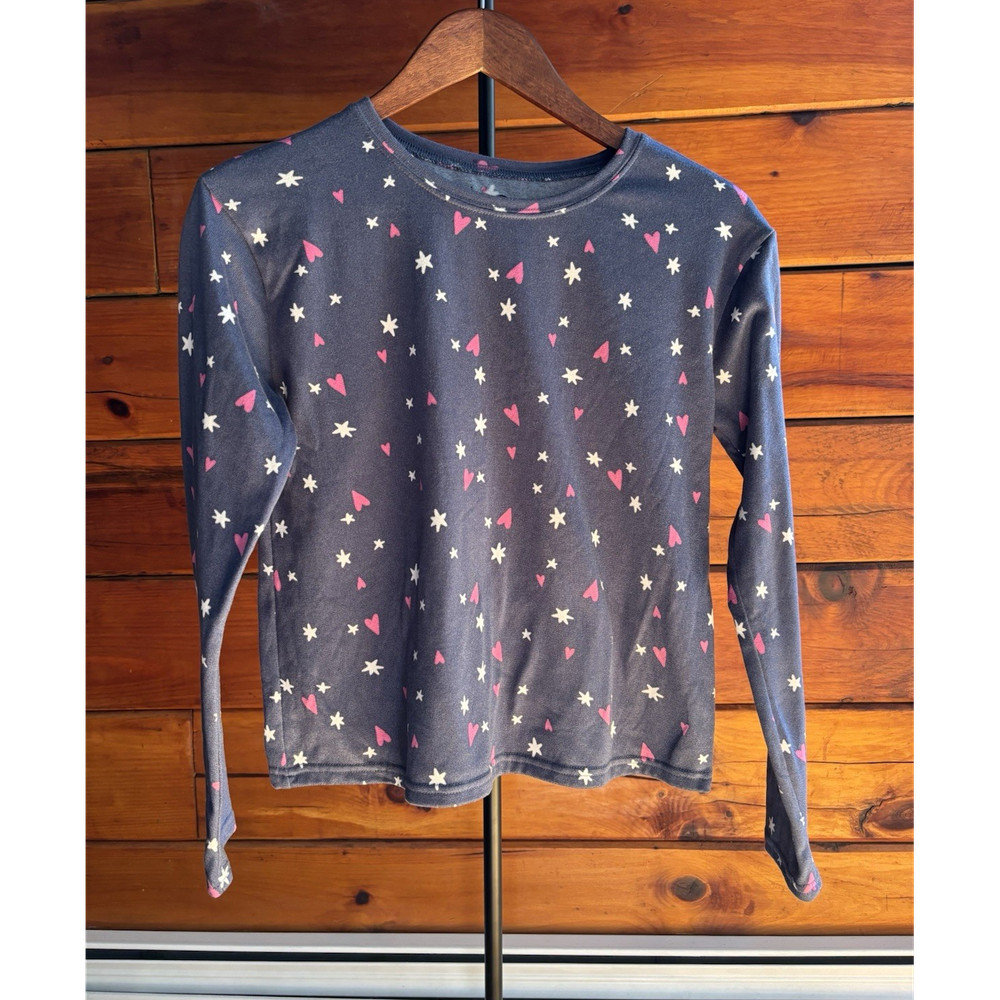 SO Girls XL (14/16) Gray Hearts Stars Sleepwear T-Shirt Crew Neck Long Sleeve