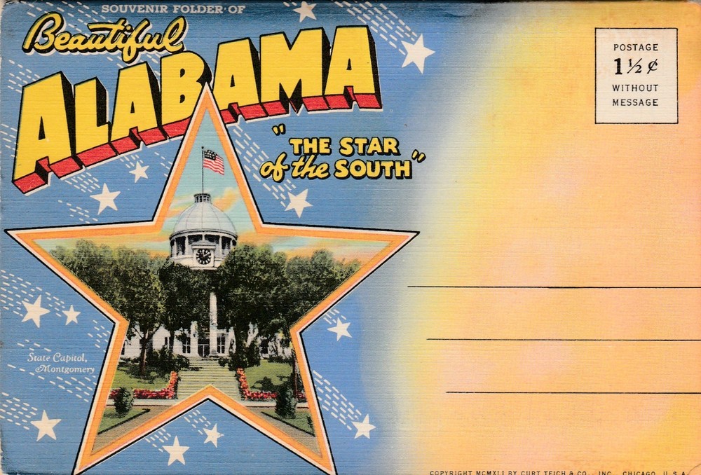 Alabama,  Star of the South, Linen Souvenir Folder/Multi Views