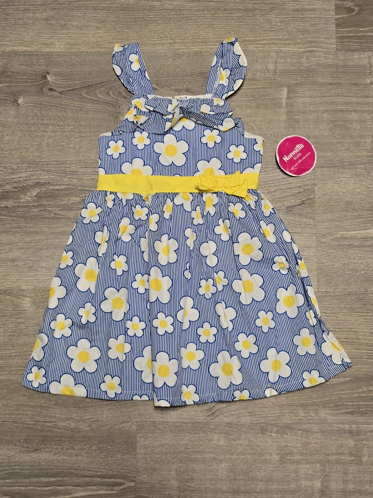 NWT Nannette Kids Blue & White Striped w/ Yellow Daisy's Dress Size 6