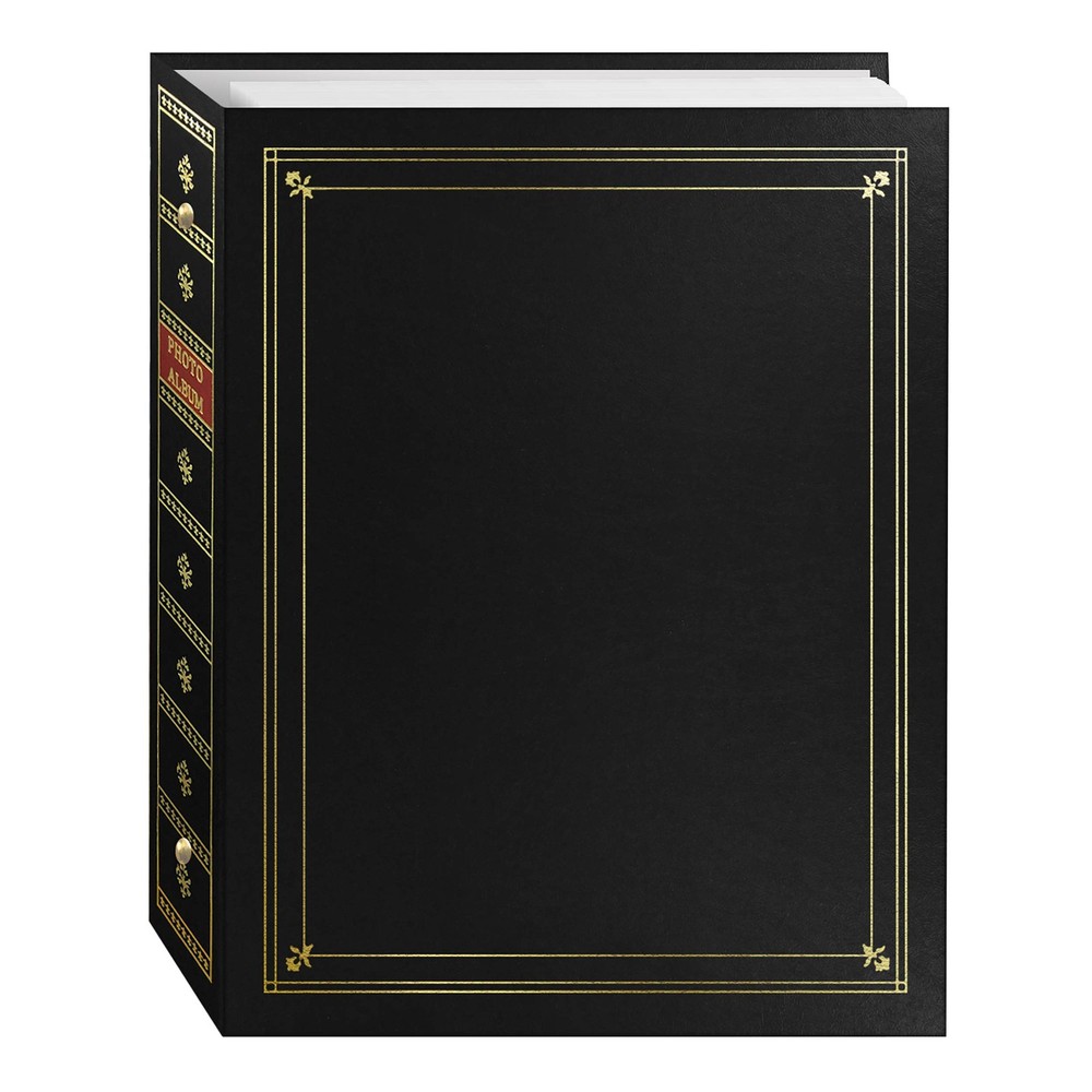 Black Leatherette 3-Ring Photo Album with Gold Accents for 4x7 Photos