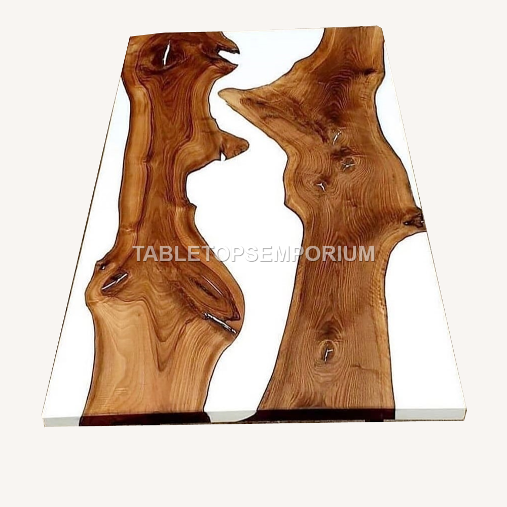 Solid Epoxy Table, White Resin Desk Wooden Acacia Dining Table Tops Decorative