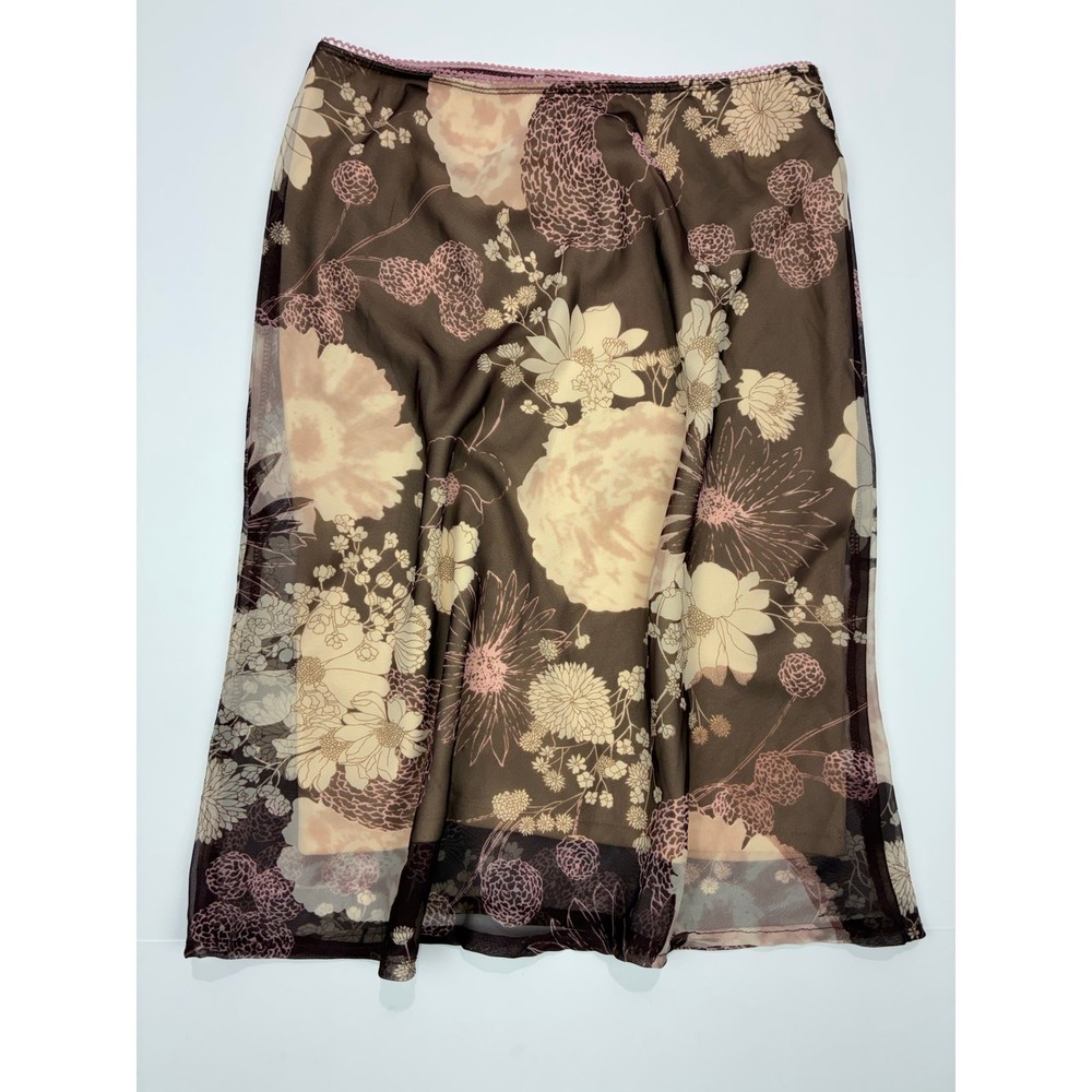 Vol.1 Womens Sheer Floral Mesh Skirt Y2K Coquette Brown Pink Size M