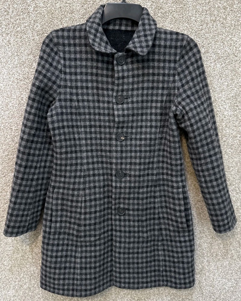 Aquascutum Womens Size XS Wool Check Reversible Overcoat Button Up Coat Jacket